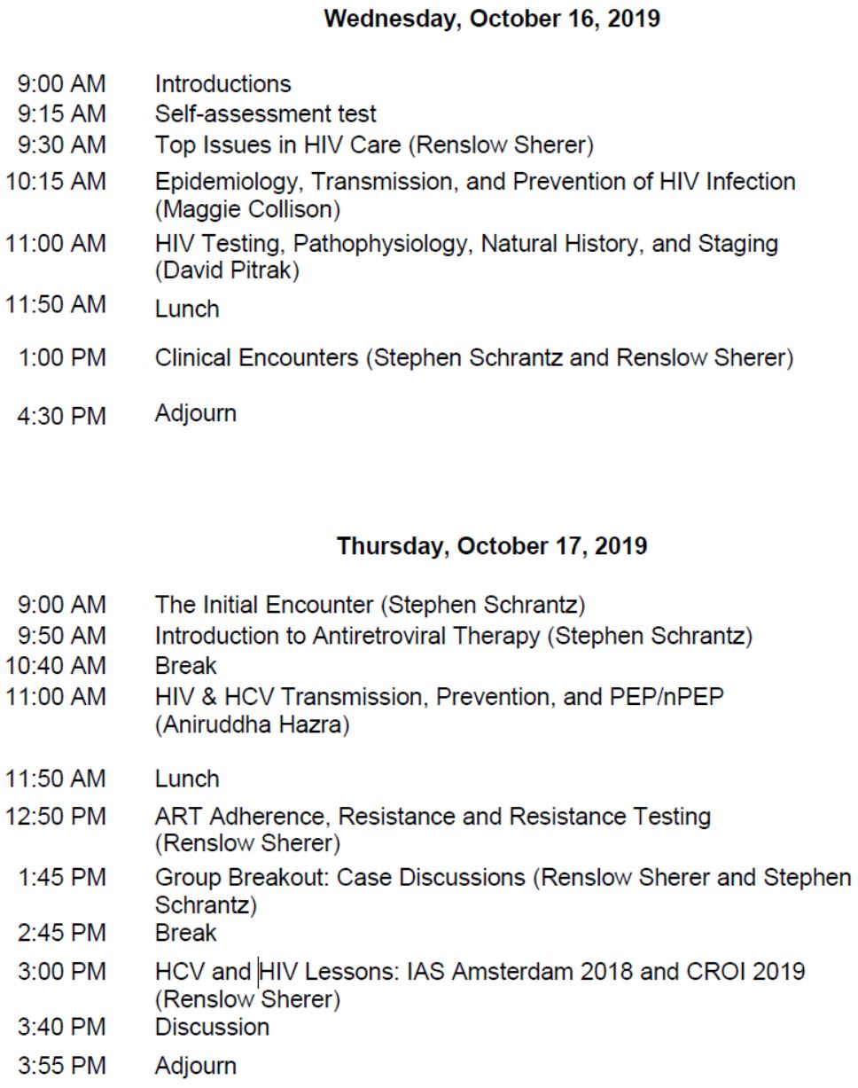 HIV/HCV Mini-Residency-October 2019 Schedule