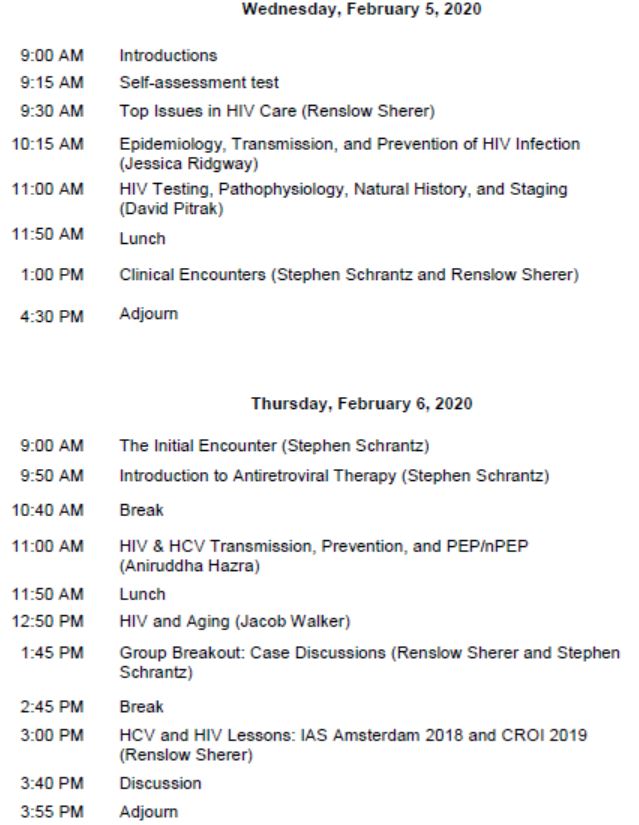 HIV/HCV Mini-Residency-February 2020 Schedule