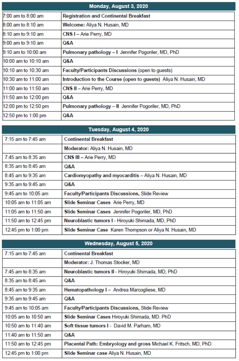 38th Aspen Conference on Pediatric Disease Schedule