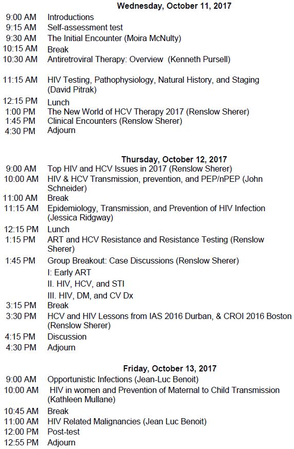 HIV/HCV Mini-Residency - October 2017 Agenda