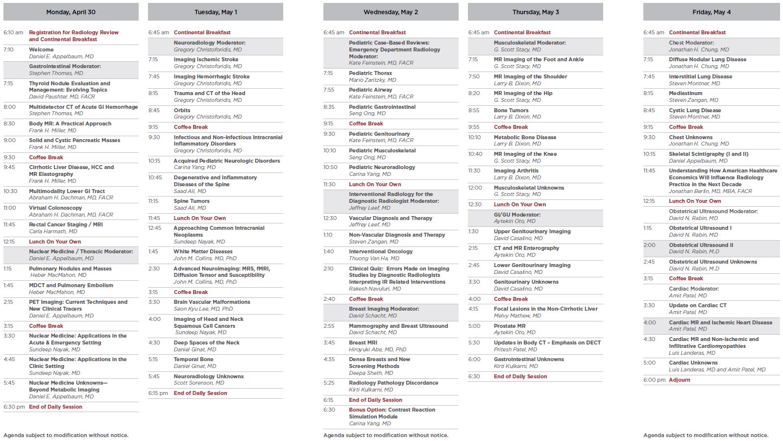 23rd Annual Conference: 2018 Radiology Review Agenda