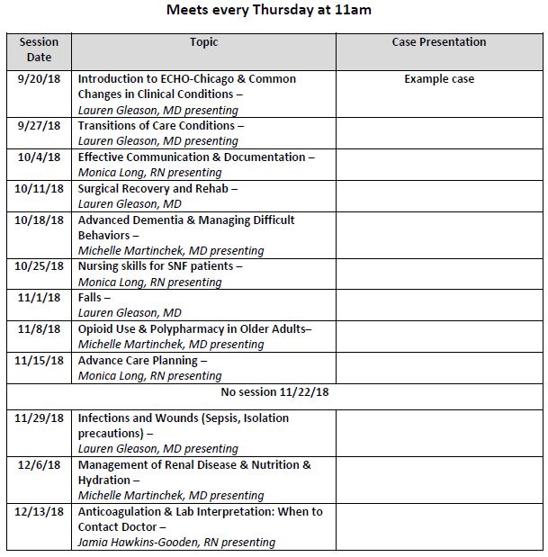 ECHO-Chicago: Geriatrics for Skilled Nursing Facilities Schedule