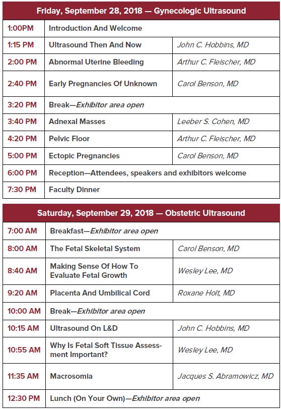 Chicago OB/GYN Ultrasound Symposium 2018 Schedule