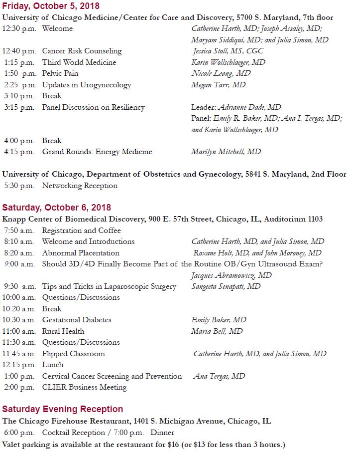 CLIER 2018: Updates in Obstetrics and Gynecology Schedule