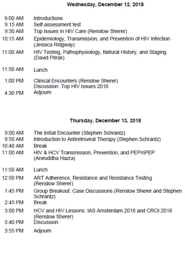 HIV/HCV Mini-Residency-December 2018 Schedule