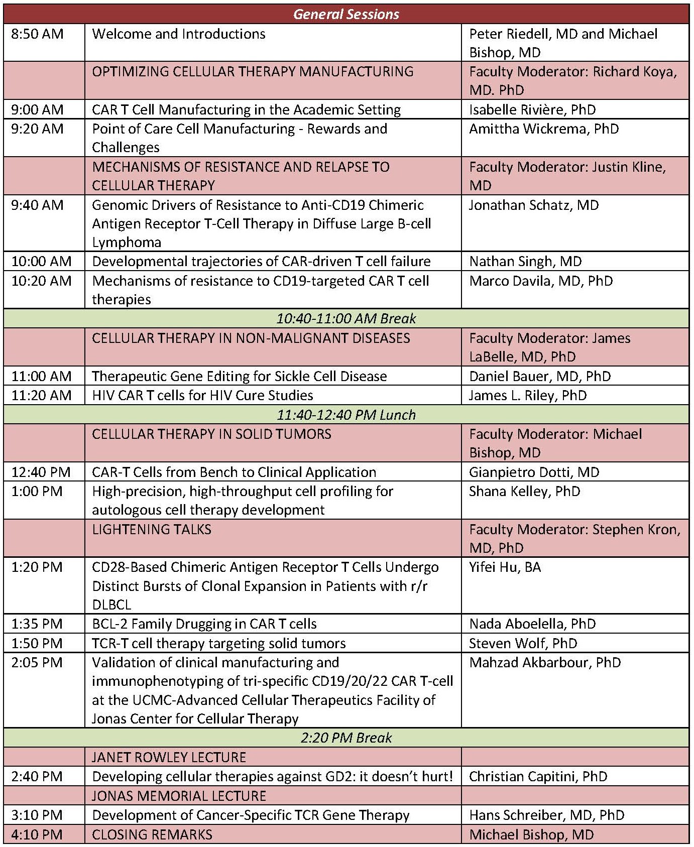 Jonas Center Cellular Therapy Symposium Agenda