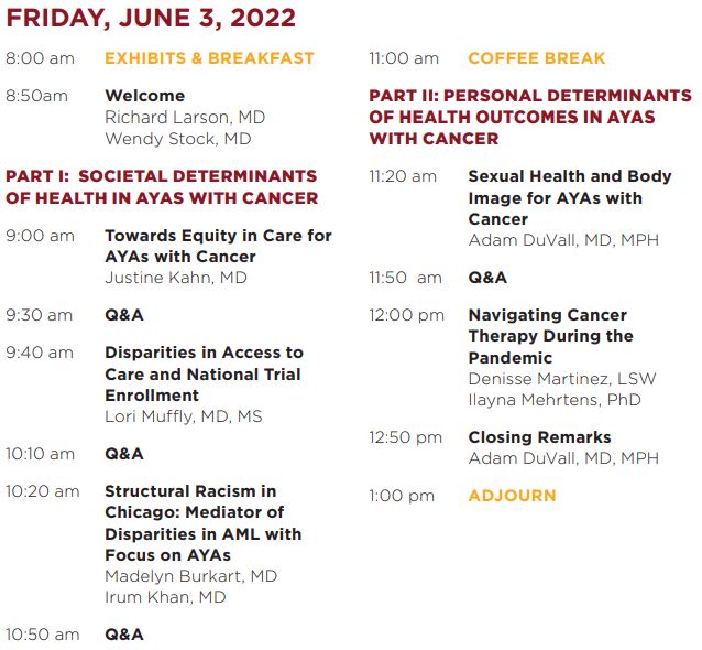 University of Chicago 2022 AYA Oncology Symposium Agenda
