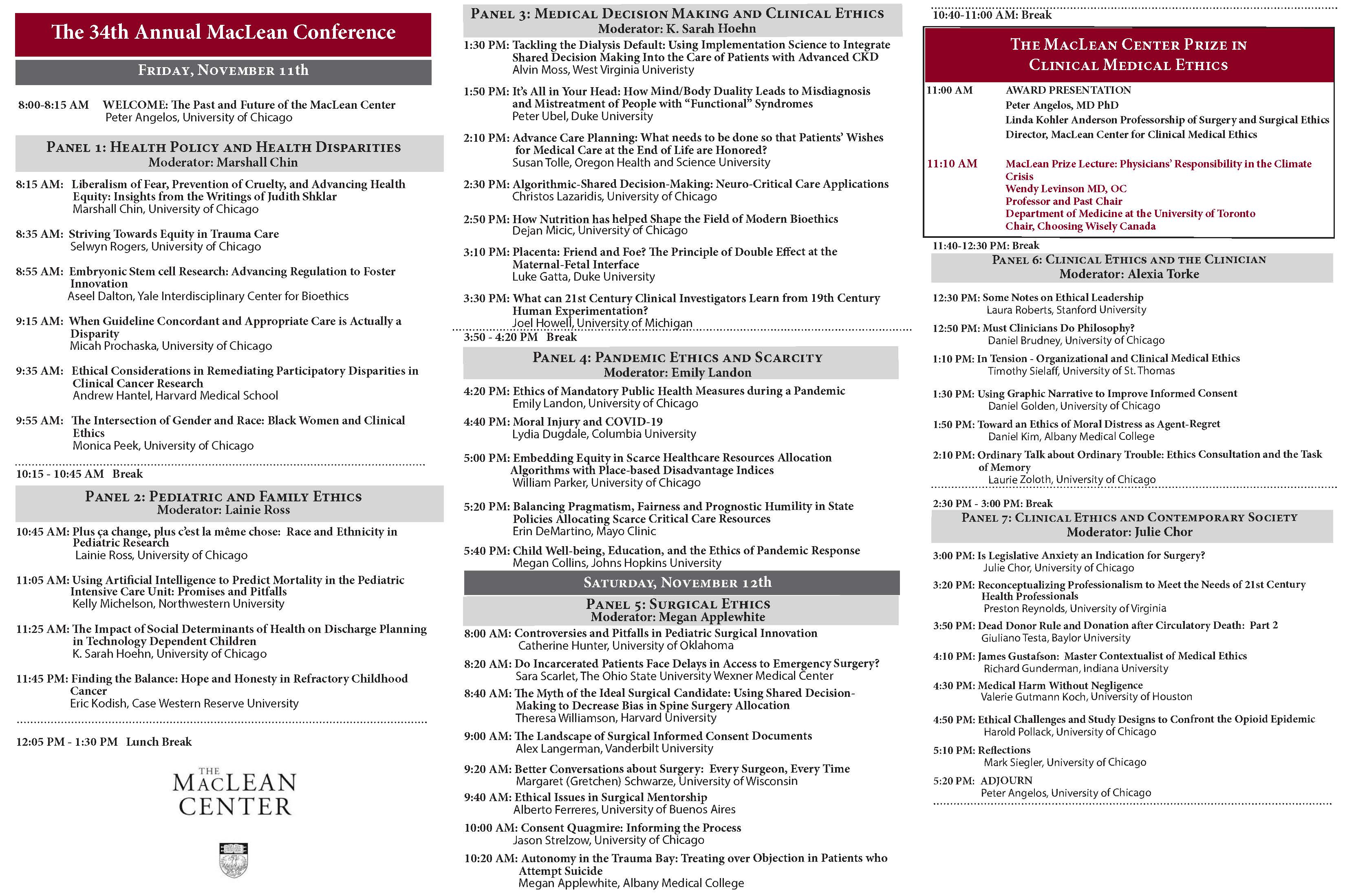 34th Annual MacLean Center Conference Schedule