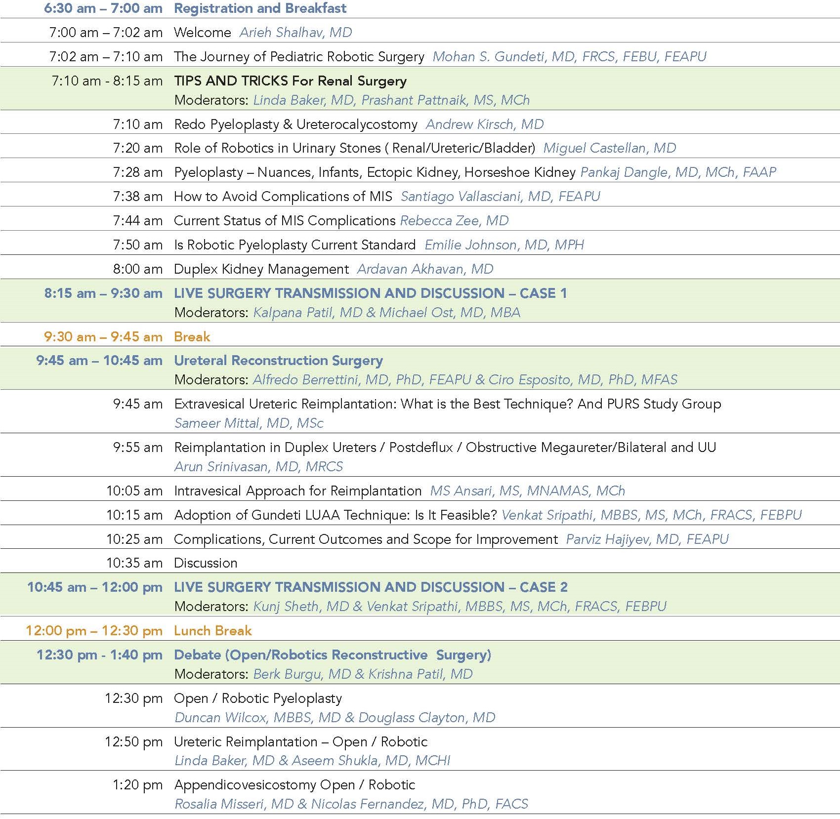 8th International Pediatric Robotics and Complex Lower Urinary Tract Reconstruction with Live Surgery Demonstration Agenda