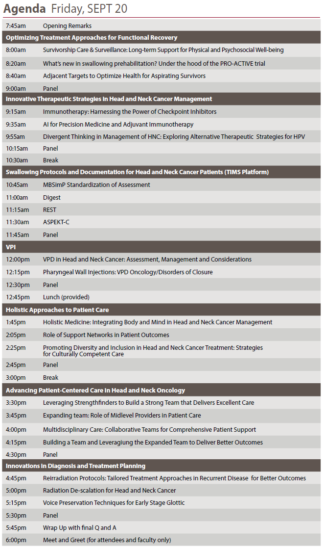 screenshot of 7th Head and Neck Cancer Symposium for the Advanced Practitioner Friday Agenda